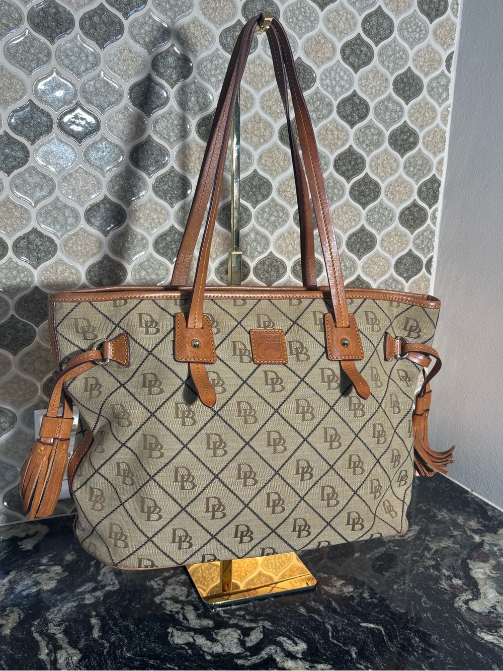 Dooney & Bourke Tan and Brown Signature DB Tote